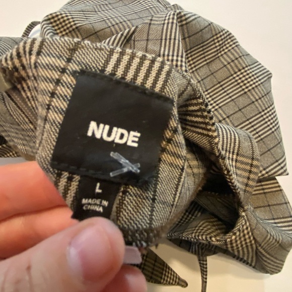 Nude Plaid Print Tie Back Dress Black-Grey Size Large B6 - Picture 4 of 4